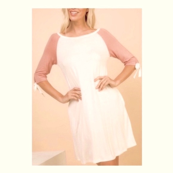 โ๐ผ #2482 Comfy Cute Raglan Mauve Sleeves Dress - Picture 12 of 17